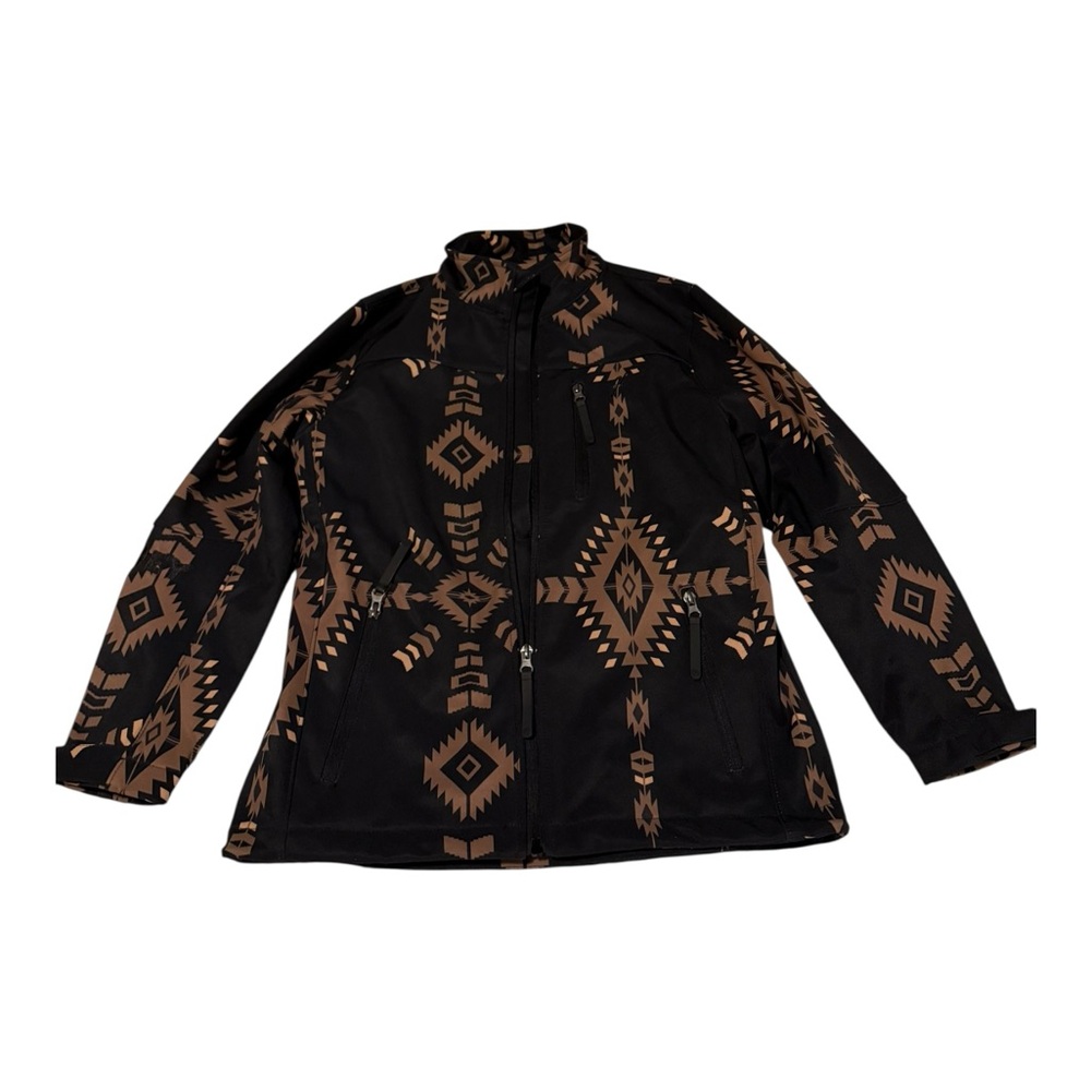 Hooey Kids Softshell‎ Jacket Black Brown Aztec Southwestern Print Full Zip Large